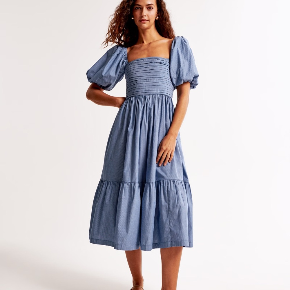 Abercrombie & Fitch Emerson Poplin Puff Sleeve Midi Dress